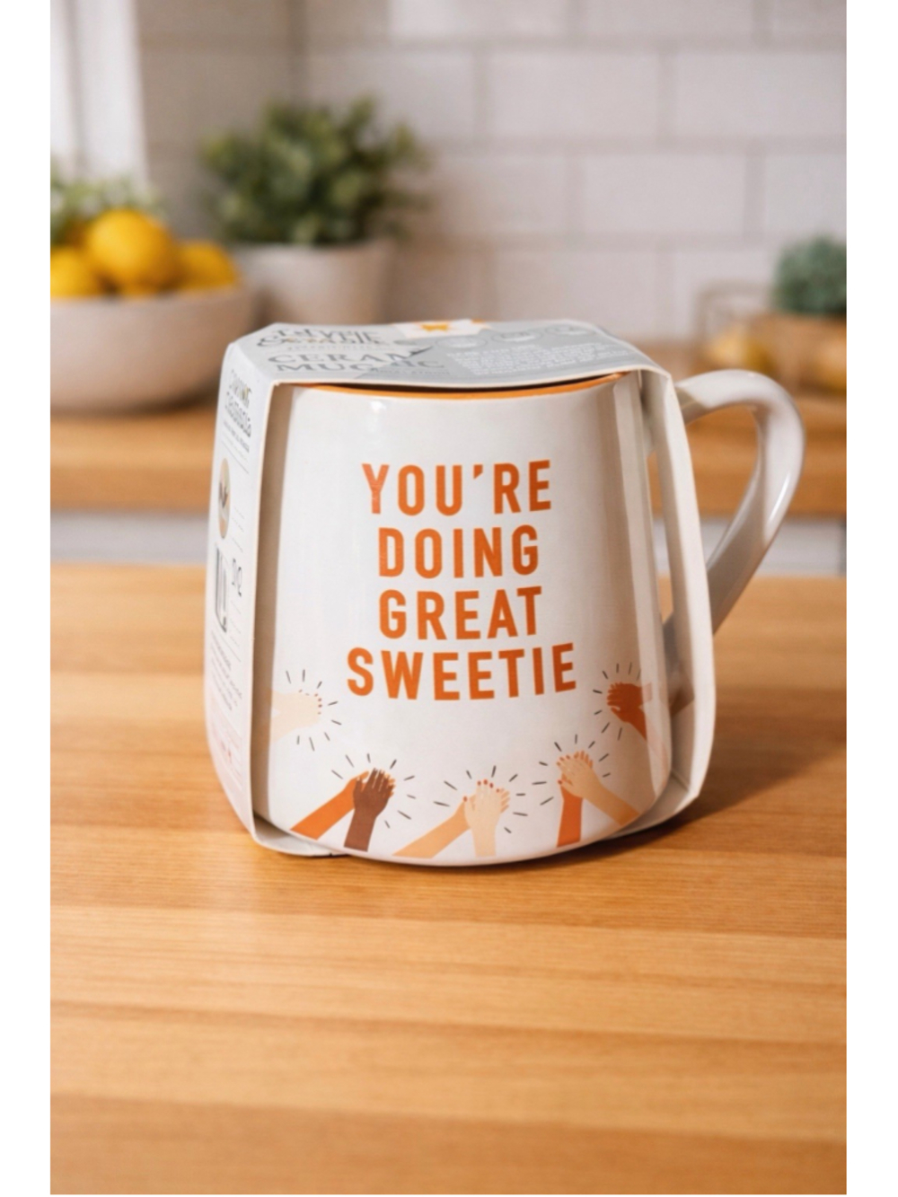 Thyme & Table “You’re Doing Great Sweetie” 16oz Ceramic Mug Orange Interior